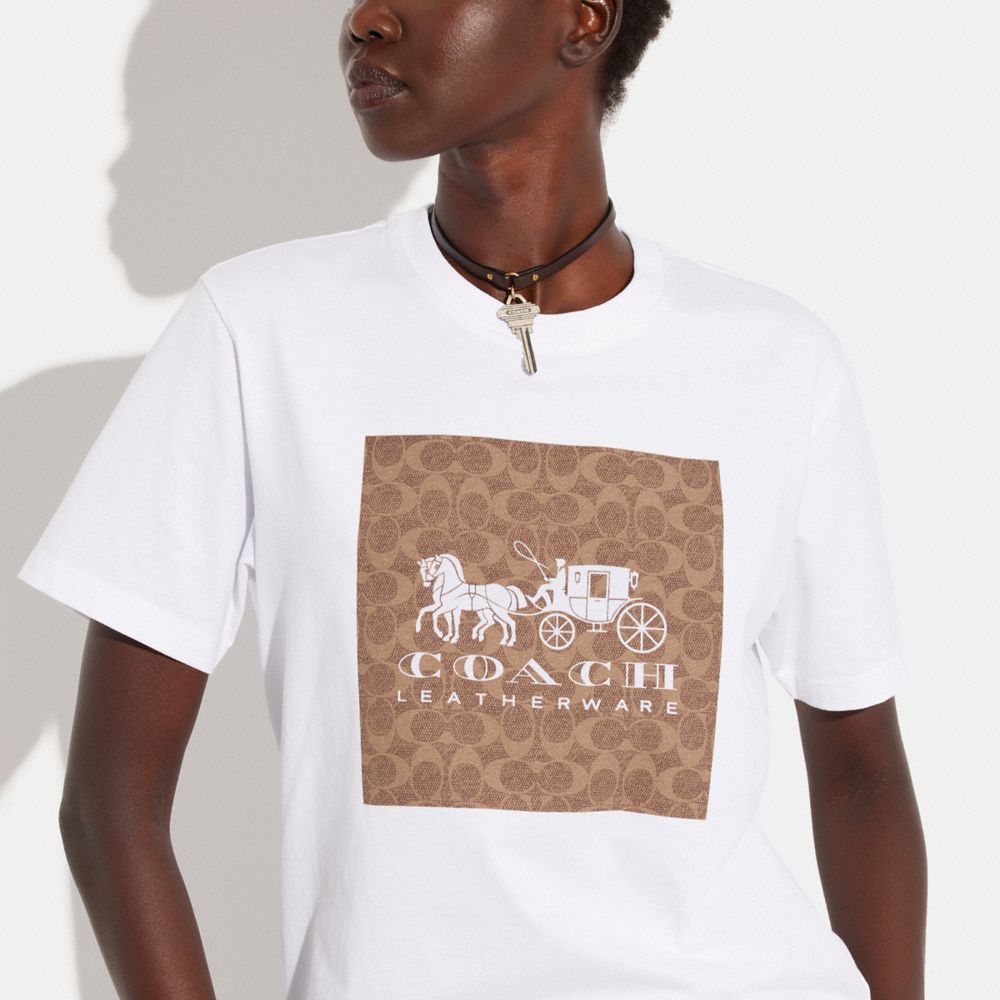 White / Brown Women COACH® Signature Horse And Carriage In Organic Cotton T Shirts | NZ OKD507