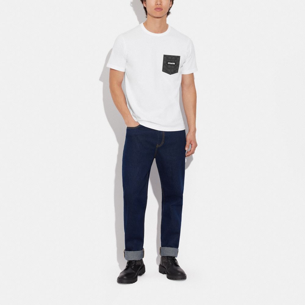 White / Grey Men COACH® Essential Pocket In Organic Cotton T Shirts | NZ NWO179