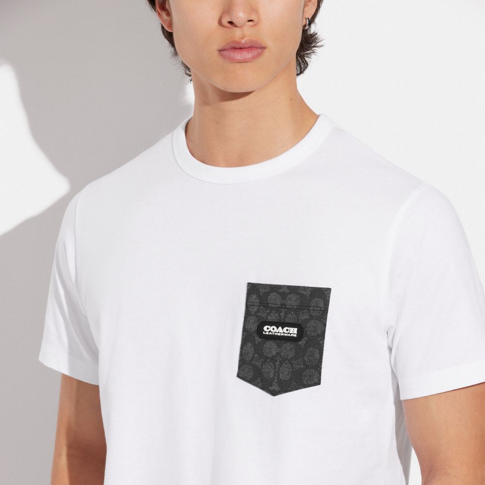 White / Grey Men COACH® Essential Pocket In Organic Cotton T Shirts | NZ NWO179